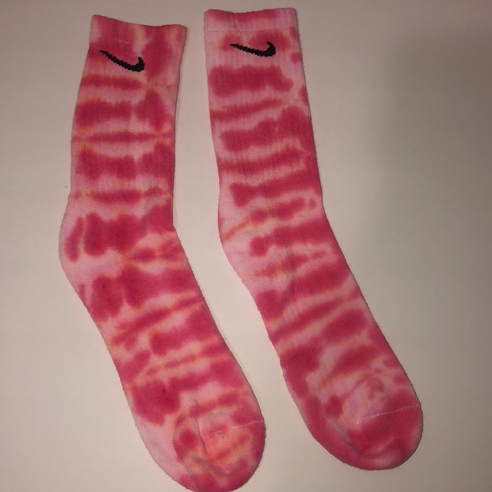 Red tie dye Nike socks